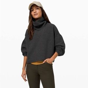 Lululemon Ribbed Funnel Neck Pullover Heathered Black XL/XXL Crop Top